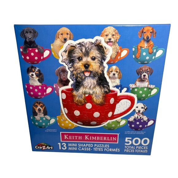 Keith Kimberlin 13 Mini Shaped Puzzles 500 Pieces Total Dogs In Teacups Cra-ZArt - Picture 1 of 6